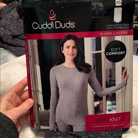Cuddle Duds SoftKnit charcoal long sleeve crew - Picture 1 of 7